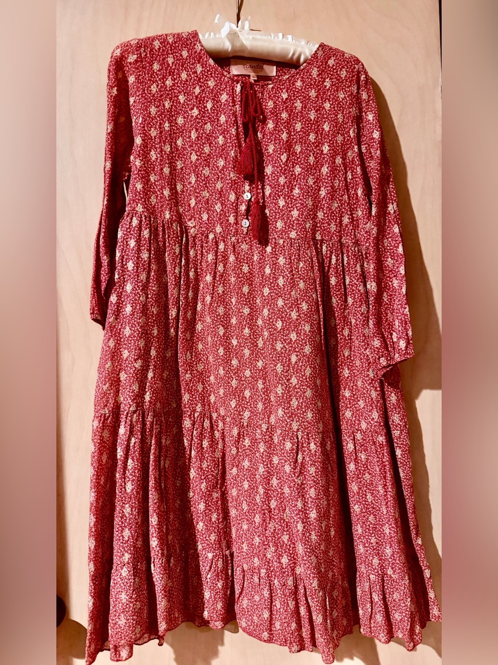 Scandal of Italy Sz S tiered boho three quarter sleeve dress, good condition!